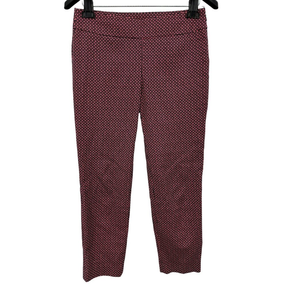 LOFT Marisa Pants 2 Blue Pink Geometric Print Slim Ankle Stretch Career
